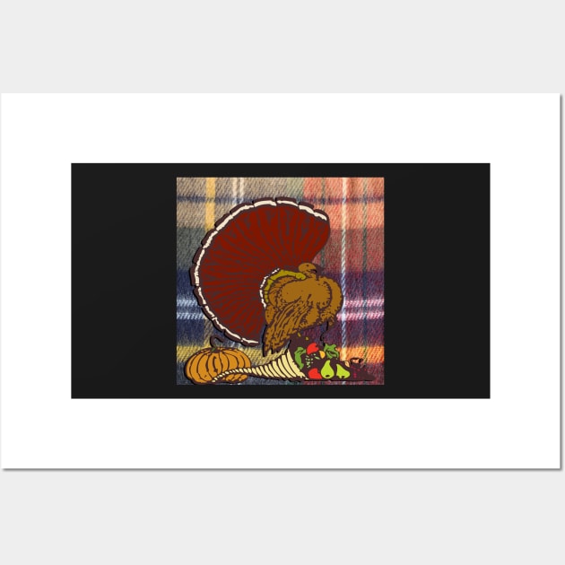 Vintage Thanksgiving Turkey on Flannel Look Background Graphic Design, available on many products Wall Art by tamdevo1